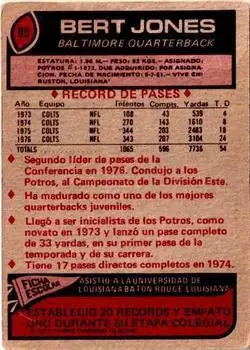 1977 Topps Mexican #95 - Bert Jones - Baltimore Colts - Back 1977 Topps Mexican #95 - Bert Jones - Baltimore Colts - Back