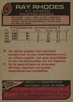 1977 Topps Mexican #98 - Ray Rhodes - New York Giants