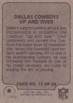 1978 Fleer Team Action #13 - Card #13 - Dallas Cowboys - Back