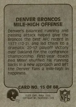 1978 Fleer Team Action #15 - Card #15 - Denver Broncos - Back