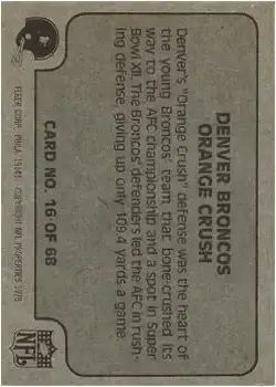 1978 Fleer Team Action #16 - Card #16 - Denver Broncos - Back 1978 Fleer Team Action #16 - Card #16 - Denver Broncos - Back