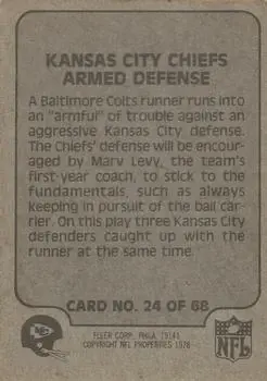1978 Fleer Team Action #24 - Card #24 - Kansas City Chiefs - Back