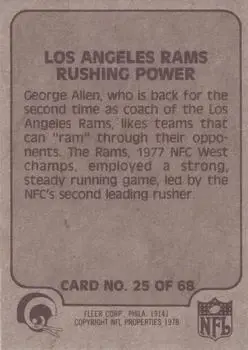 1978 Fleer Team Action #25 - Card #25 - Los Angeles Rams - Back 1978 Fleer Team Action #25 - Card #25 - Los Angeles Rams - Back