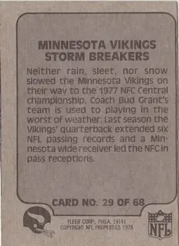 1978 Fleer Team Action #29 - Card #29 - Minnesota Vikings - Back 1978 Fleer Team Action #29 - Card #29 - Minnesota Vikings - Back