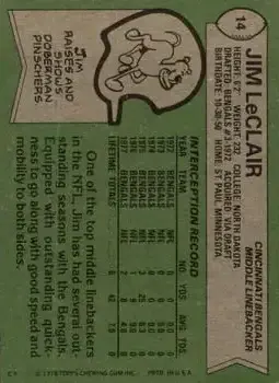 1978 Topps #14 - Jim LeClair - Cincinnati Bengals