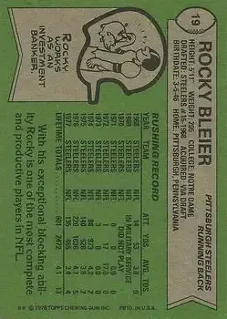 1978 Topps #19 - Rocky Bleier - Pittsburgh Steelers