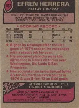 1977 Topps #102 - Efren Herrera - Dallas Cowboys