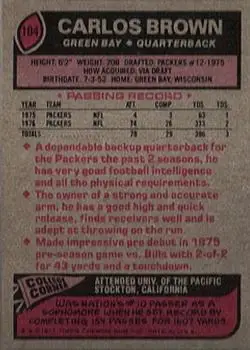 1977 Topps #104 - Carlos Brown - Green Bay Packers - Back