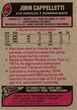 1977 Topps #108 - John Cappelletti - Los Angeles Rams 1977 Topps #108 - John Cappelletti - Los Angeles Rams