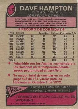1977 Topps Mexican #126 - Dave Hampton - Philadelphia Eagles - Back