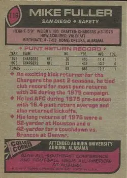 1977 Topps #116 - Mike Fuller - San Diego Chargers 1977 Topps #116 - Mike Fuller - San Diego Chargers