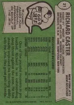 1978 Topps #21 - Richard Caster - New York Jets