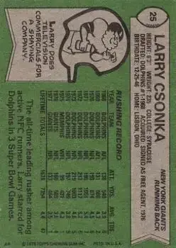 1978 Topps #25 - Larry Csonka - New York Giants