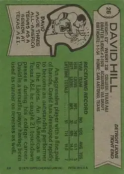 1978 Topps #26 - David Hill - Detroit Lions