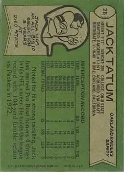 1978 Topps #28 - Jack Tatum - Oakland Raiders
