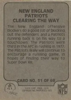 1978 Fleer Team Action #31 - Card #31 - New England Patriots - Back