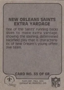 1978 Fleer Team Action #33 - Card #33 - New Orleans Saints - Back