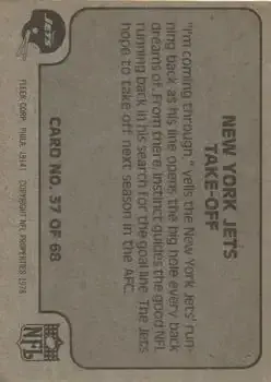 1978 Fleer Team Action #37 - Card #37 - New York Jets - Back 1978 Fleer Team Action #37 - Card #37 - New York Jets - Back