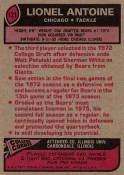 1977 Topps #121 - Lionel Antoine - Chicago Bears - Back