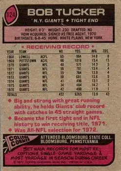 1977 Topps #124 - Bob Tucker - New York Giants - Back 1977 Topps #124 - Bob Tucker - New York Giants - Back