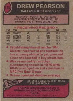 1977 Topps #130 - Drew Pearson - Dallas Cowboys 1977 Topps #130 - Drew Pearson - Dallas Cowboys