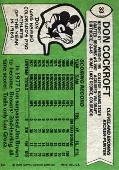 1978 Topps #33 - Don Cockroft - Cleveland Browns