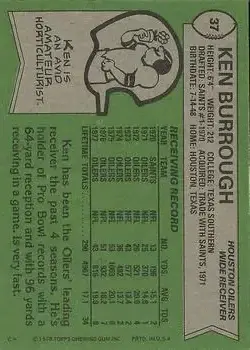 1978 Topps #37 - Ken Burrough - Houston Oilers
