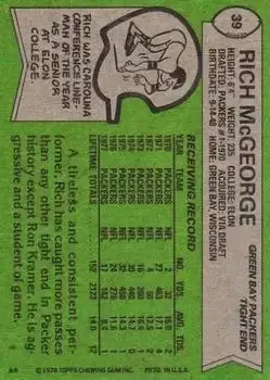 1978 Topps #39 - Rich McGeorge - Green Bay Packers