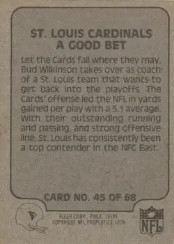 1978 Fleer Team Action #45 - Card #45 - St. Louis Cardinals - Back 1978 Fleer Team Action #45 - Card #45 - St. Louis Cardinals - Back