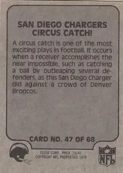 1978 Fleer Team Action #47 - Card #47 - San Diego Chargers - Back
