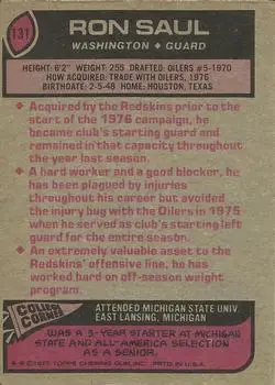 1977 Topps #131 - Ron Saul - Washington Redskins 1977 Topps #131 - Ron Saul - Washington Redskins