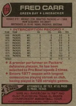 1977 Topps #133 - Fred Carr - Green Bay Packers 1977 Topps #133 - Fred Carr - Green Bay Packers