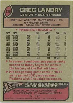1977 Topps #136 - Greg Landry - Detroit Lions