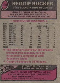 1977 Topps #138 - Reggie Rucker - Cleveland Browns - Back 1977 Topps #138 - Reggie Rucker - Cleveland Browns - Back