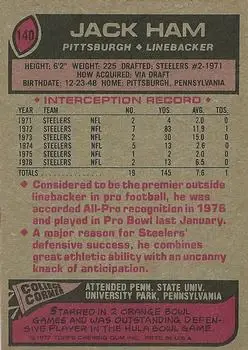 1977 Topps #140 - Jack Ham - Pittsburgh Steelers