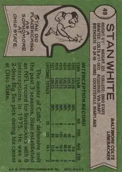 1978 Topps #49 - Stan White - Baltimore Colts 1978 Topps #49 - Stan White - Baltimore Colts