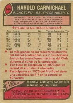 1977 Topps Mexican #144 - Harold Carmichael - Philadelphia Eagles - Back