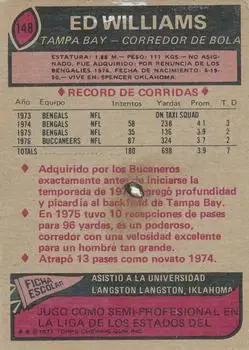 1977 Topps Mexican #148 - Ed Williams - Tampa Bay Buccaneers - Back