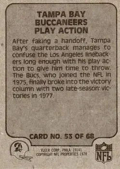 1978 Fleer Team Action #53 - Card #53 - Tampa Bay Buccaneers - Back