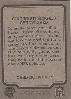 1979 Fleer Team Action #10 - Card #10 - Cincinnati Bengals - Back