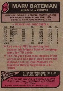 1977 Topps #142 - Marv Bateman - Buffalo Bills 1977 Topps #142 - Marv Bateman - Buffalo Bills