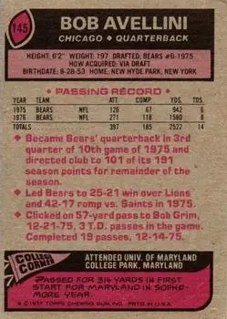 1977 Topps #145 - Bob Avellini - Chicago Bears