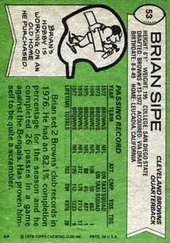 1978 Topps #53 - Brian Sipe - Cleveland Browns 1978 Topps #53 - Brian Sipe - Cleveland Browns