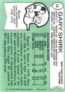 1978 Topps #54 - Gary Shirk - New York Giants