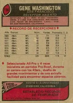 1977 Topps Mexican #156 - Gene Washington - San Francisco 49ers - Back