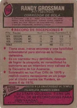 1977 Topps Mexican #159 - Randy Grossman - Pittsburgh Steelers