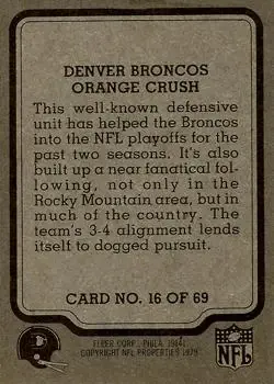 1979 Fleer Team Action #16 - Card #16 - Denver Broncos - Back