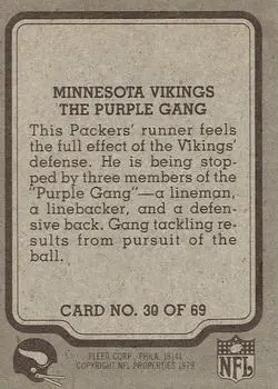 1979 Fleer Team Action #30 - Card #30 - Minnesota Vikings - Back