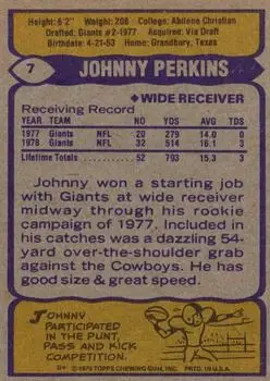 1979 Topps #7 - Johnny Perkins - New York Giants