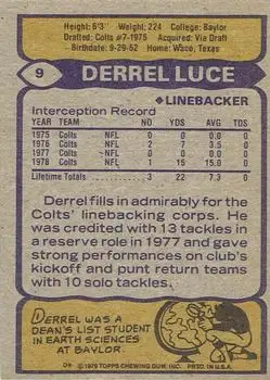 1979 Topps #9 - Derrel Luce - Baltimore Colts